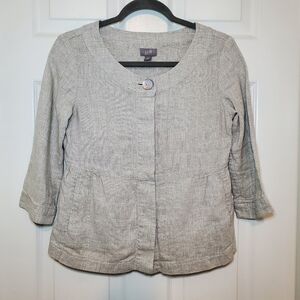 J Jill Jacket Womens XS Petite Linen Metallic Gold Peplum 3/4 Sleve Pockets